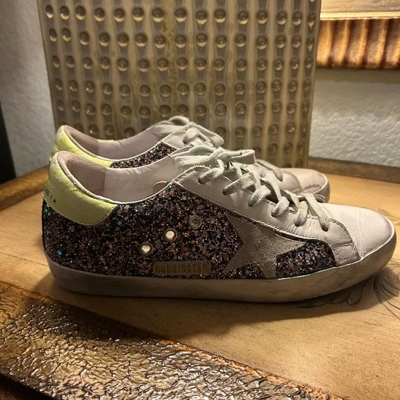 Golden Goose Multicolor Glitter Sneakers with Neon Yellow Sz 40 EUC! - Picture 6 of 15